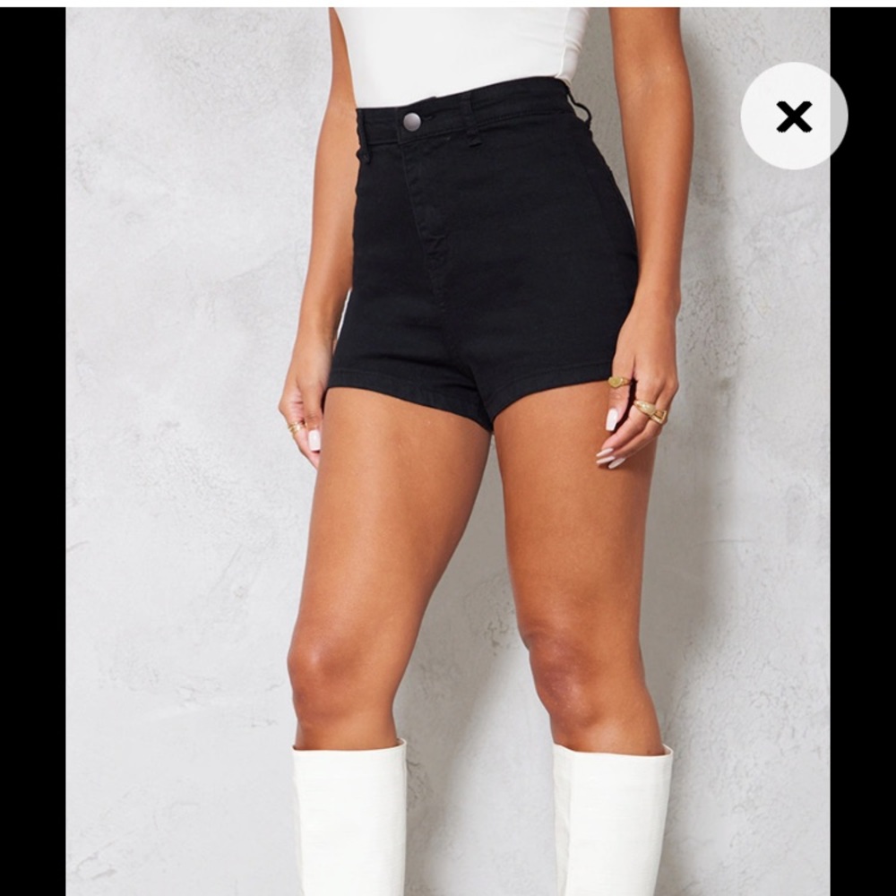 PrettyLittleThing Black Disco Fit Denim Shorts